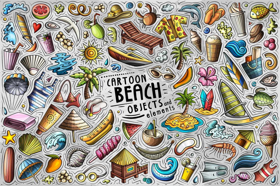 Summer Beach Funny Objects & Symbols Set