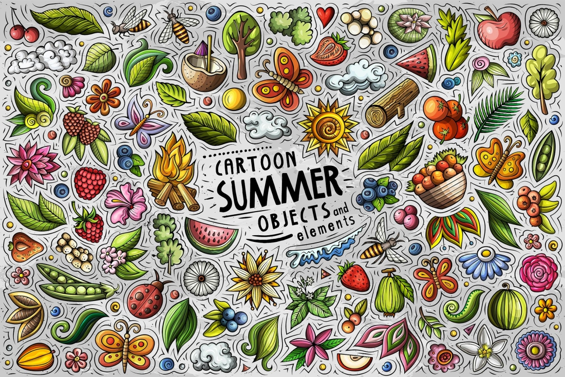 Summer Nature Funny Objects & Symbols Set