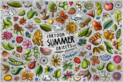 Summer Nature Funny Objects & Symbols Set