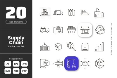 Supply Chain Outline Icons - Logistic Management