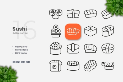 Sushi Outline Icons