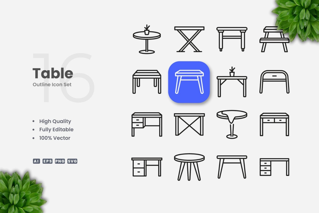 Table Outline Icons