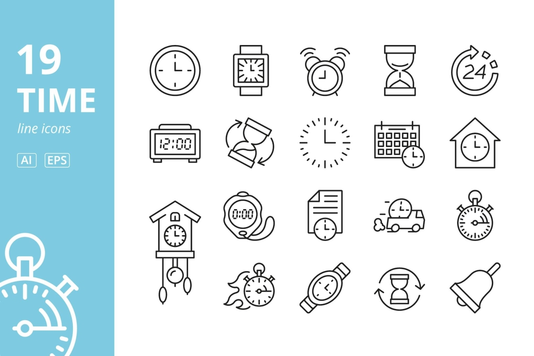 Time and Clock Line Icons