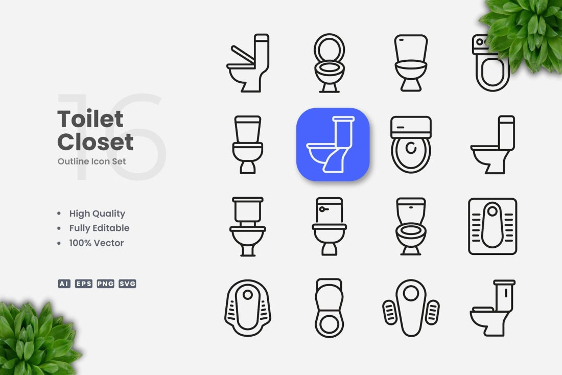 Toilet Closet Outline Icons