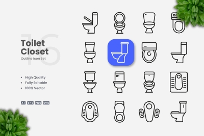 Toilet Closet Outline Icons