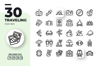 Travel Outline Icons Set