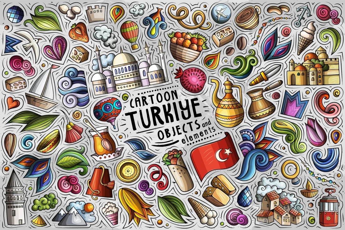 Turkiye Cartoon Funny Objects & Symbols Set