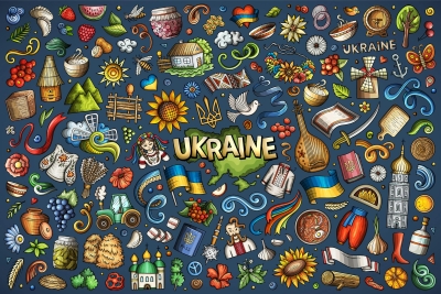 Ukraine Cartoon Funny Objects & Symbols Set