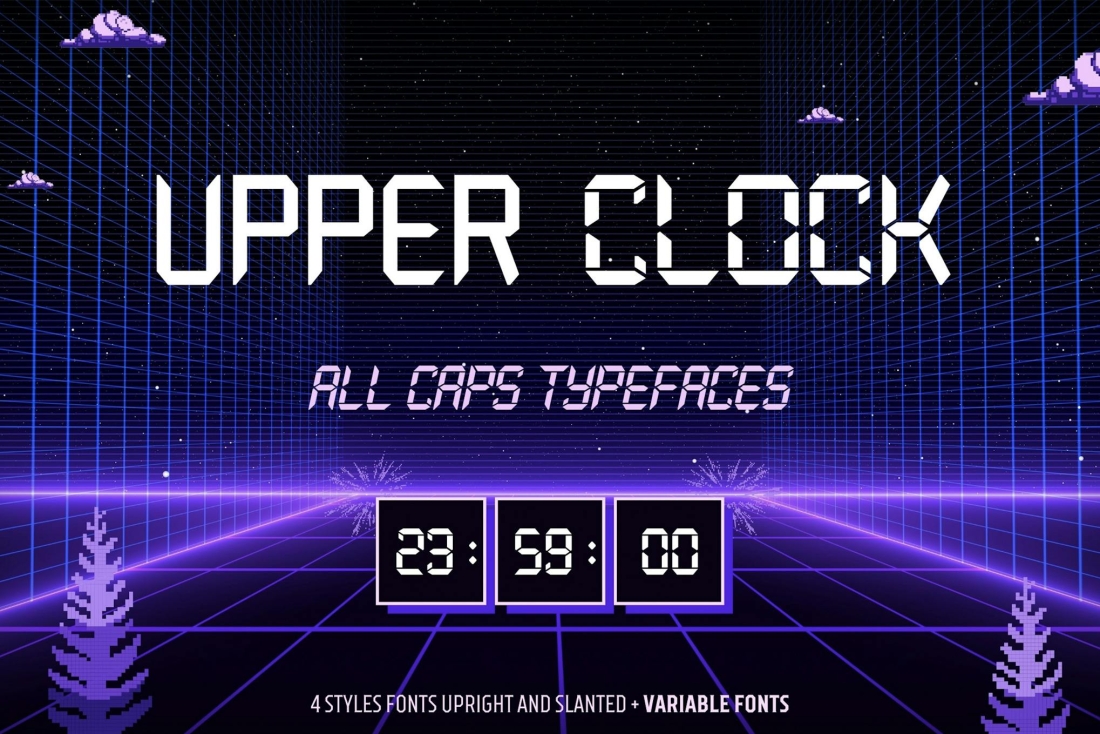 Upper Clock Digital All-cap Typeface Family