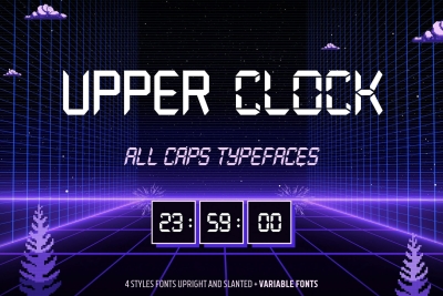 Upper Clock Digital All-cap Typeface Family