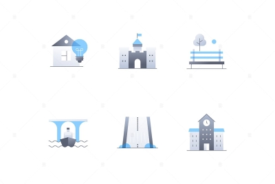Urban Architecture and Places - flat icons set