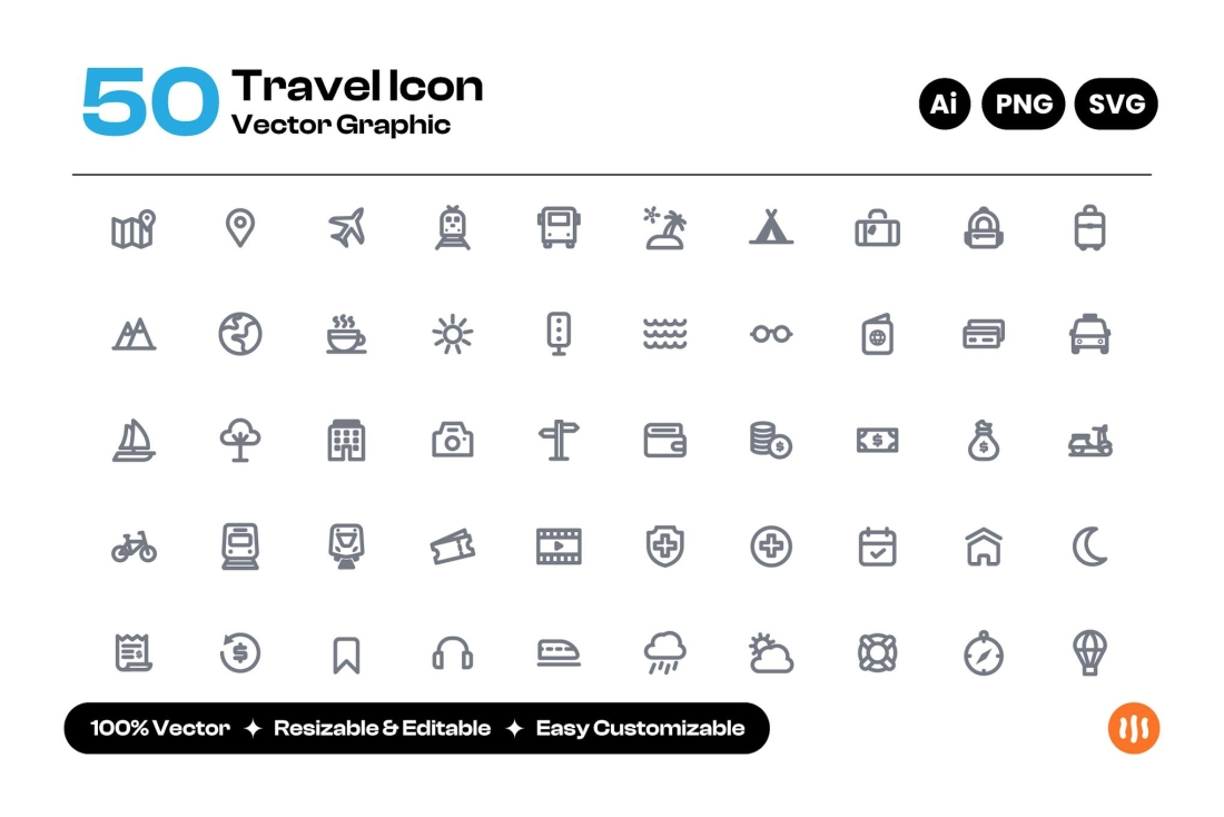 Vacation and Travel Lineart Icon Collection