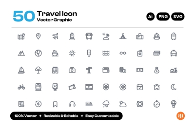 Vacation and Travel Lineart Icon Collection