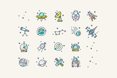 vector icons set about space and science
