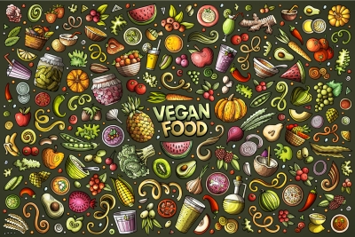 Vegan food Cartoon Objects Set