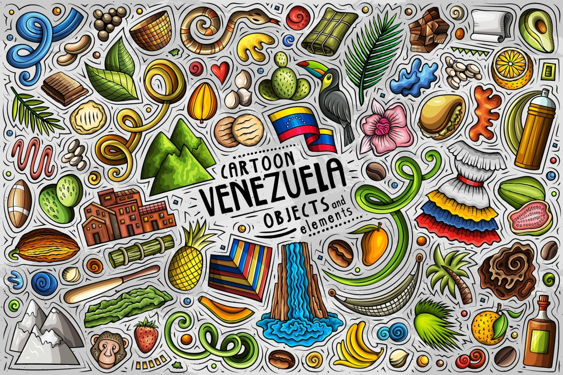 Venezuela Cartoon Funny Objects & Symbols Set