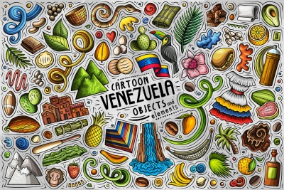 Venezuela Cartoon Funny Objects & Symbols Set