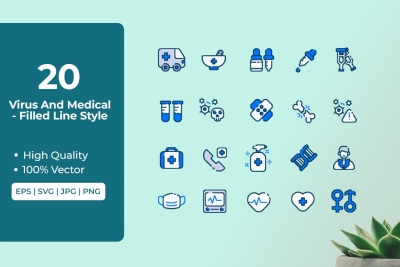 Virus And Medical Icons Filled Line Style Vol 1