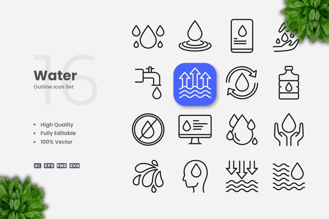 Water Outline Icons