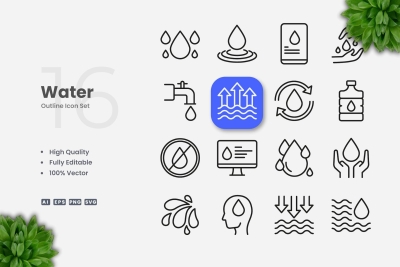Water Outline Icons