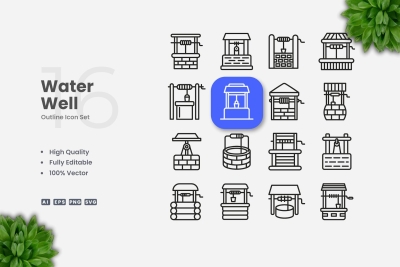 Water Well Outline Icons