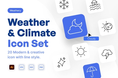 Weathery - Weather & Climate Line Style Icon Set