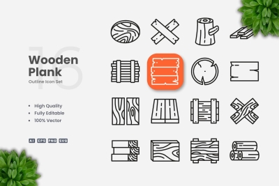 Wooden Plank Outline Icons