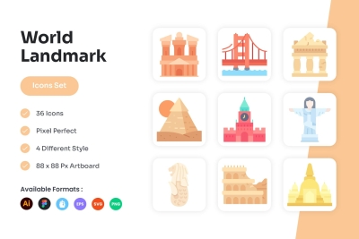 World Landmark Icons Set