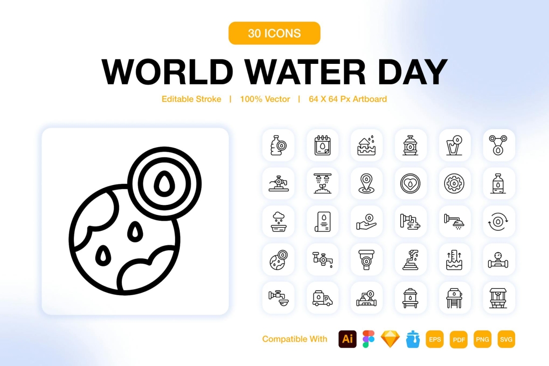 World Water Day Outline Icons