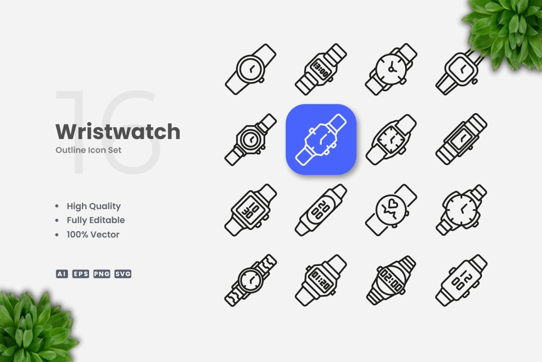 Wristwatch Outline Icons
