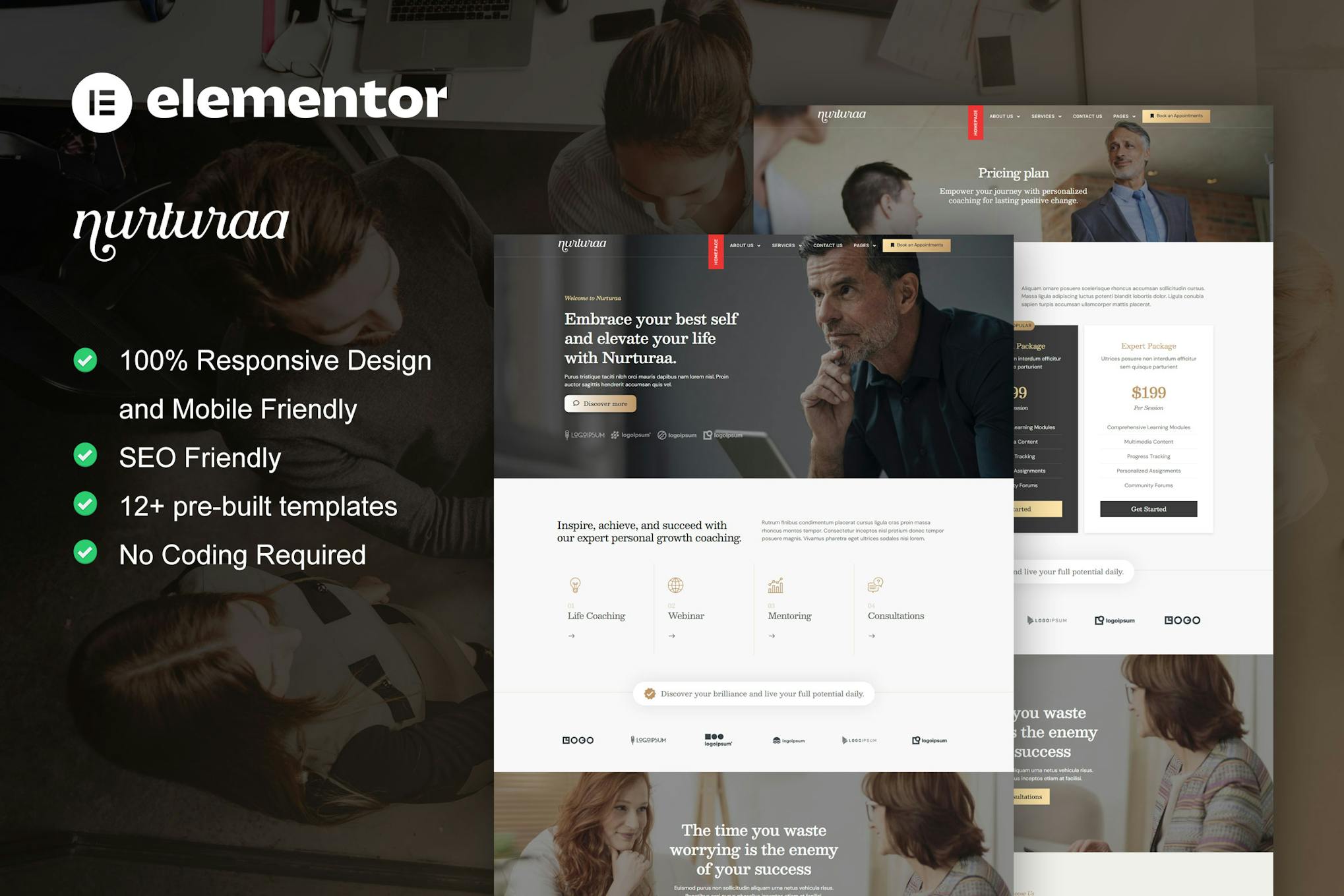 Nurturaa – Life Coach & Motivator Elementor Pro Template Kit