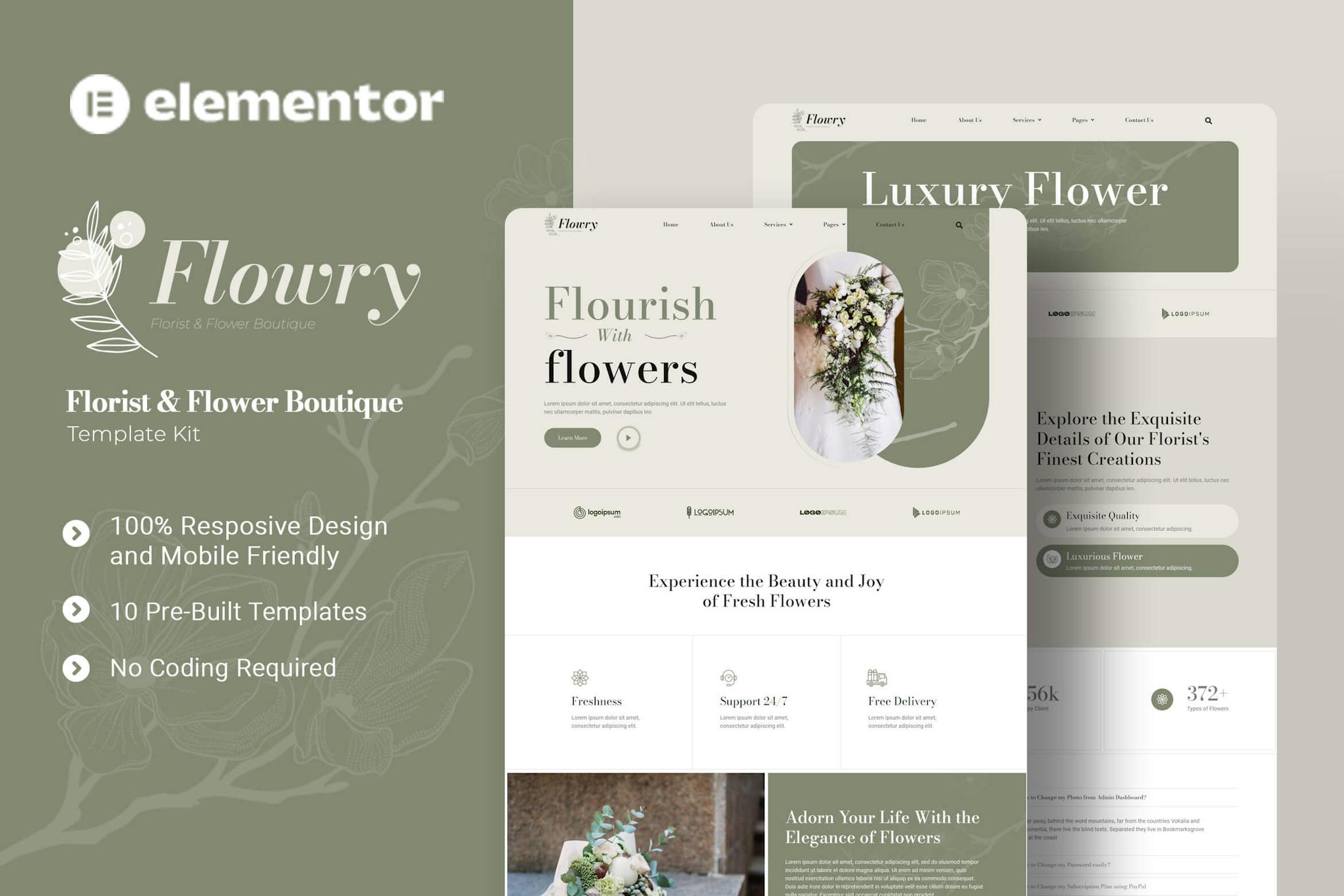 Flowry – Florist & Flower Boutique Elementor Template Kit