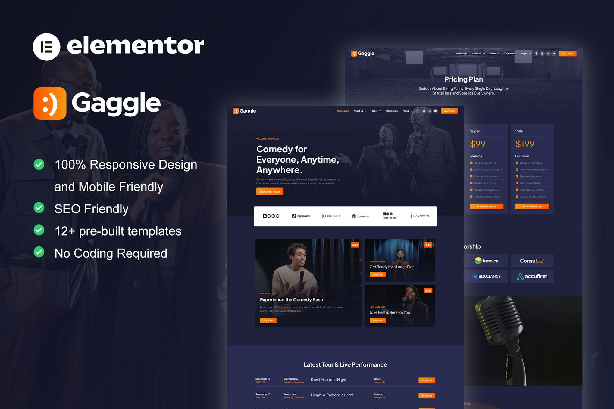 Gaggle – Comedian & Entertainment Show Elementor Pro Template Kit