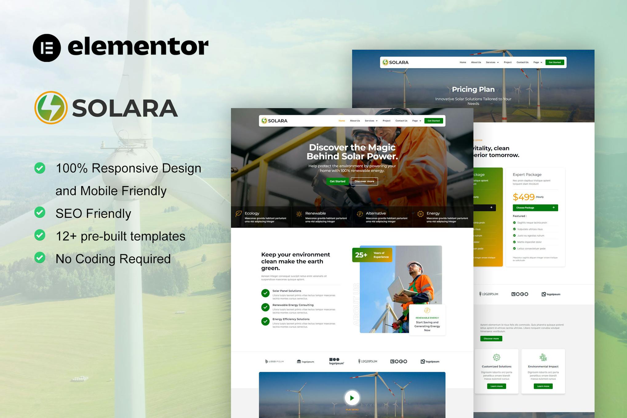Solara – Solar Panel & Renewable Energy Elementor Template Kit