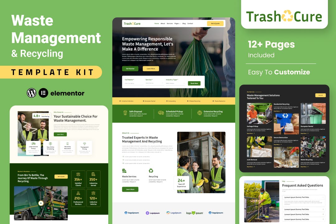 Trashcure – Waste Management & Recycling Service Elementor Template Kit