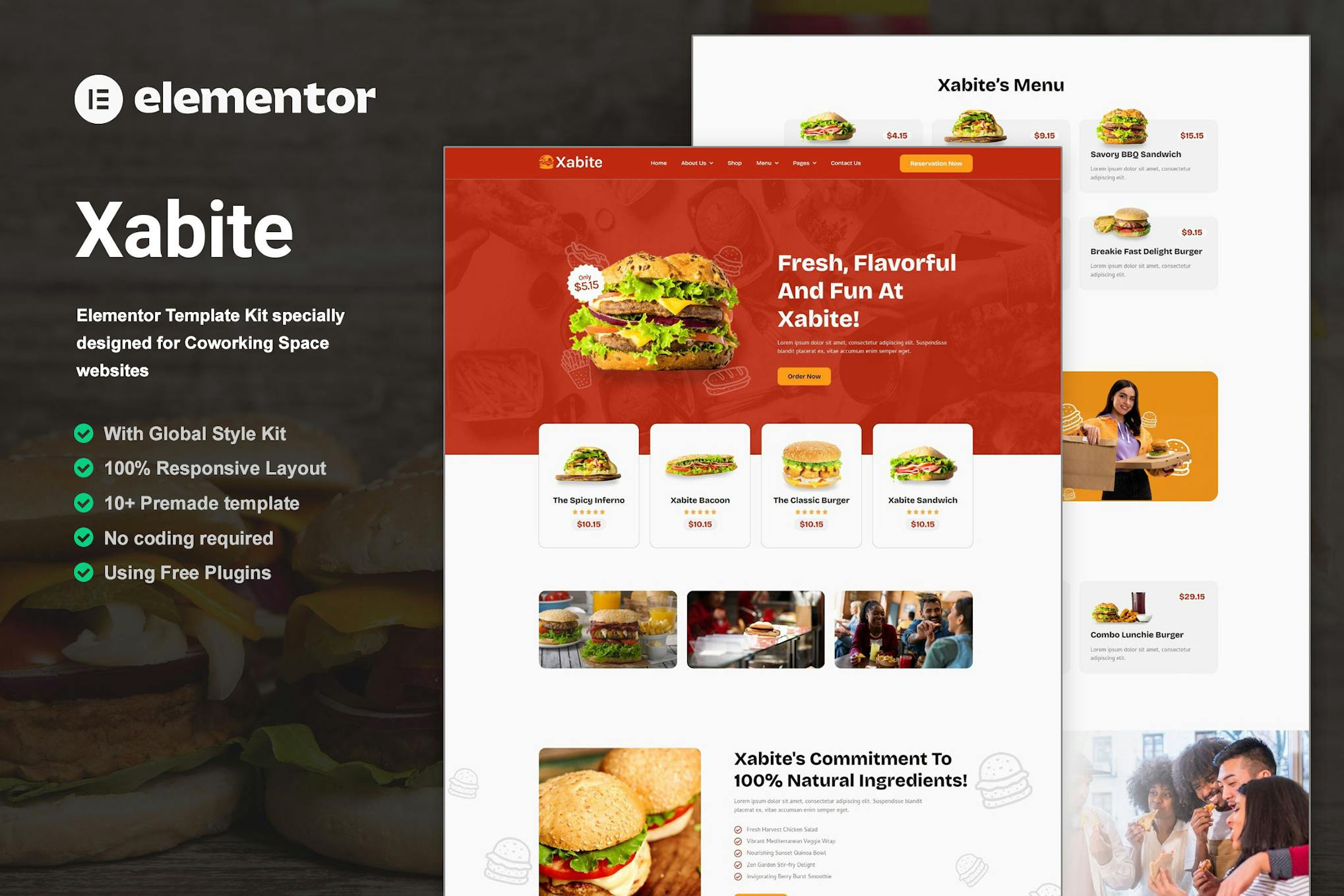 Xabite – Burger Fast Food Elementor Template Kit