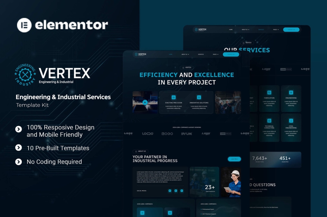 Vertex - Engineering & Industrial Services Elementor Template Kit