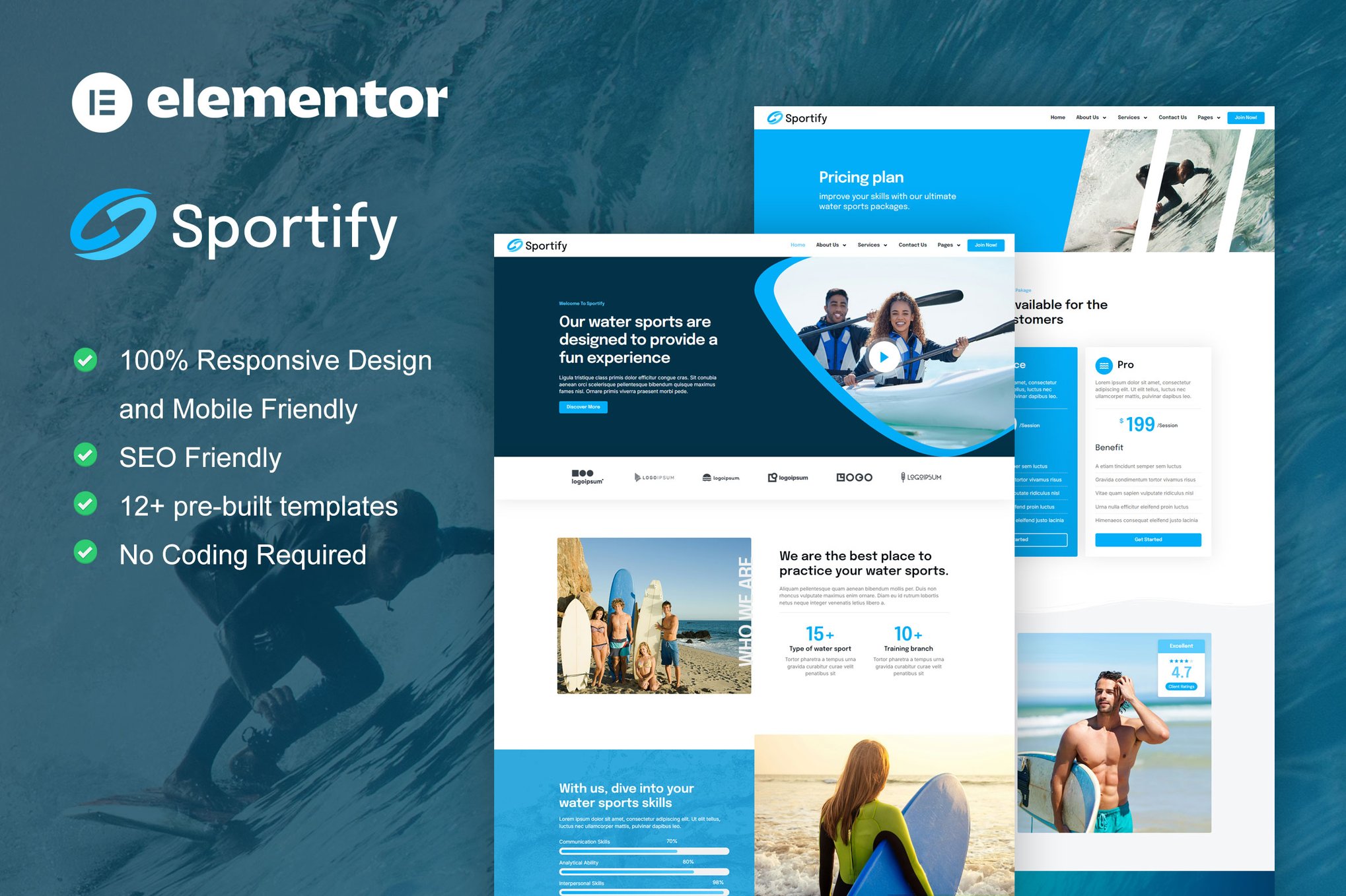 Sportify – Water Sports & Surfing Elementor Pro Template Kit