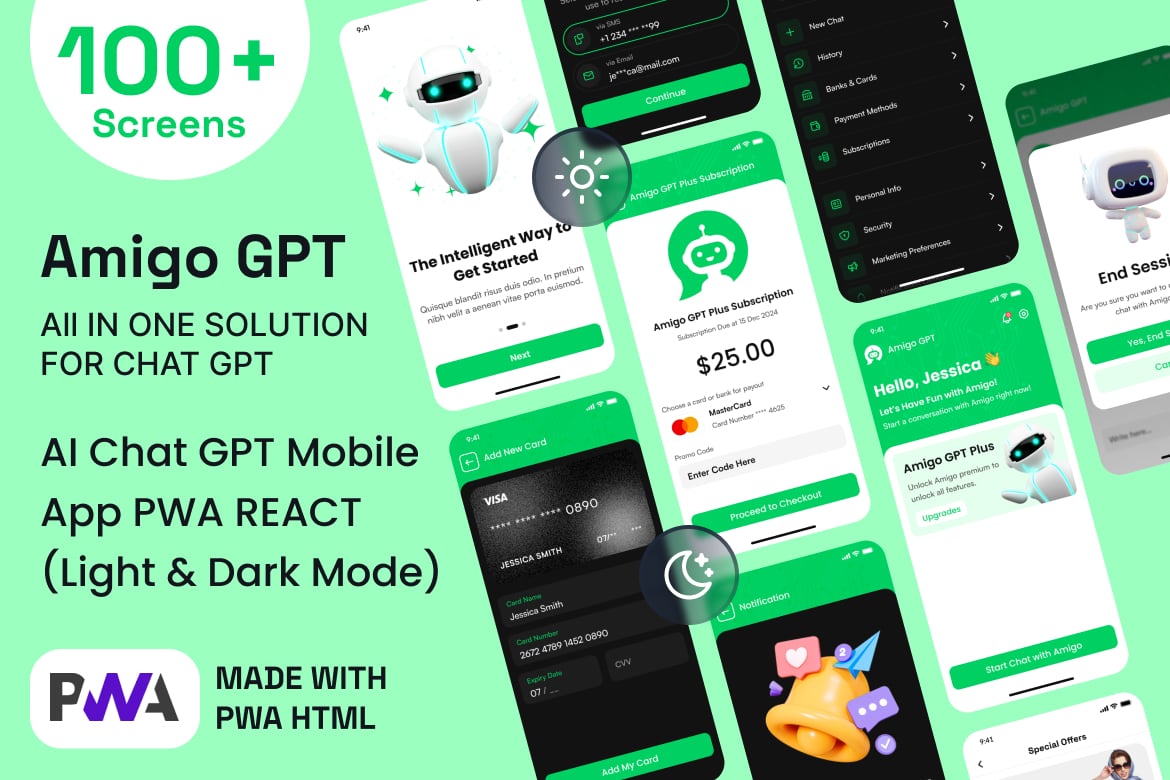 Amigo AI Chatbot GPT Mobile App PWA React Template