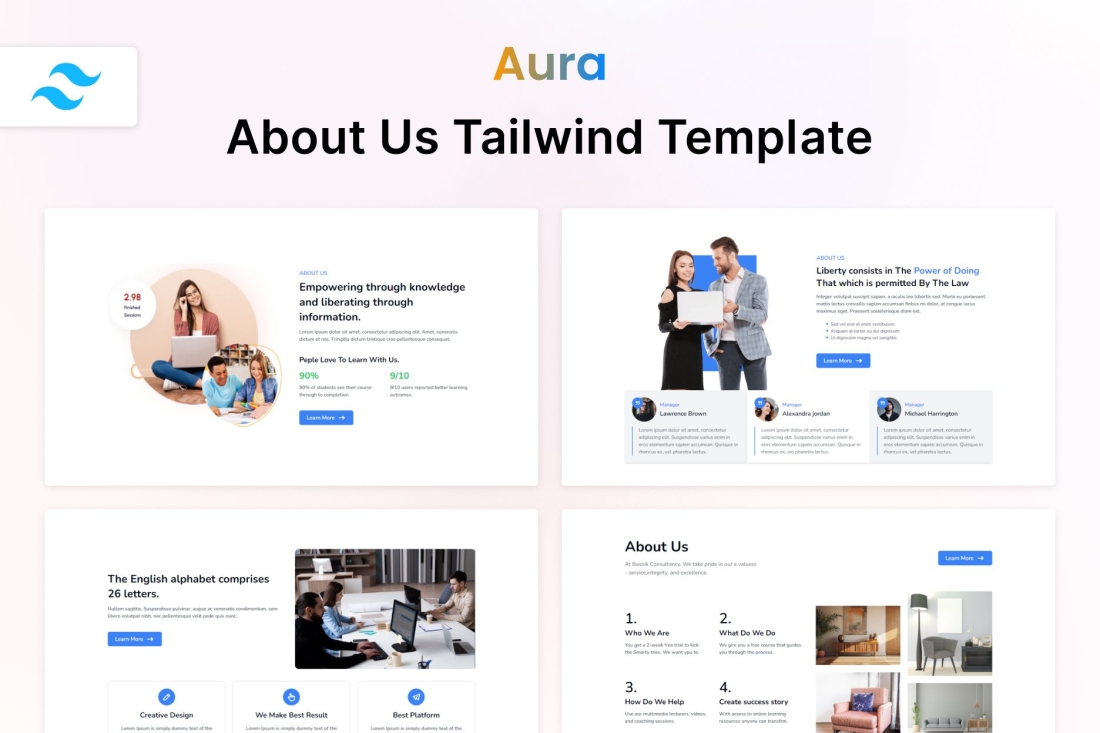 Aura – Tailwind CSS About Us HTML Template