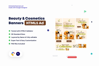 Beauty and Cosmetics Banners HTML5 - GWD & PSD