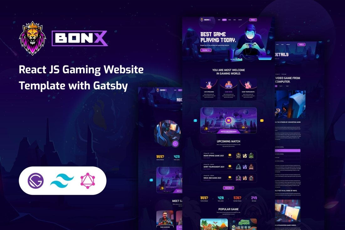 Bonx - React JS Gaming Website Template with Gatsb