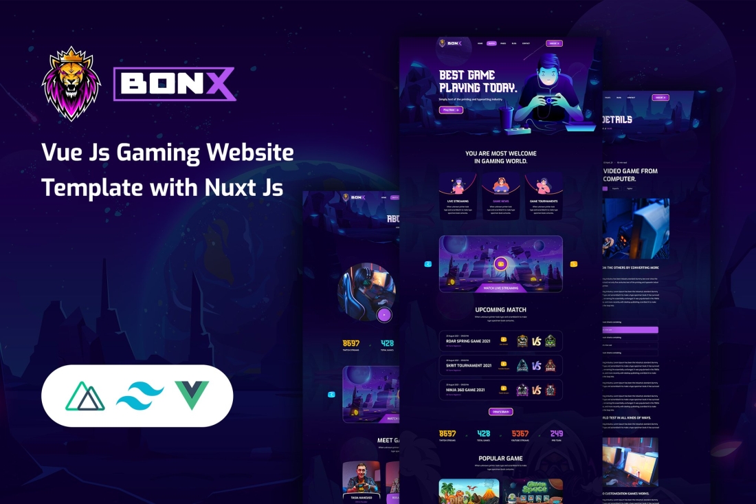 Bonx - Vue Js Gaming Website Template with Nuxt Js