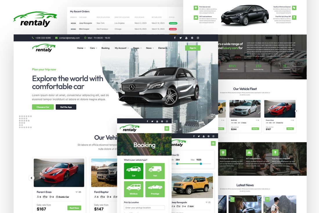 Car Rental Website Template with RTL - Rentaly