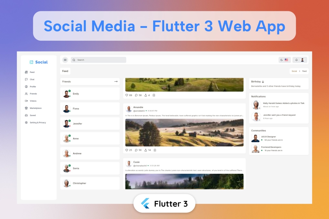Flutter Social Web App Template