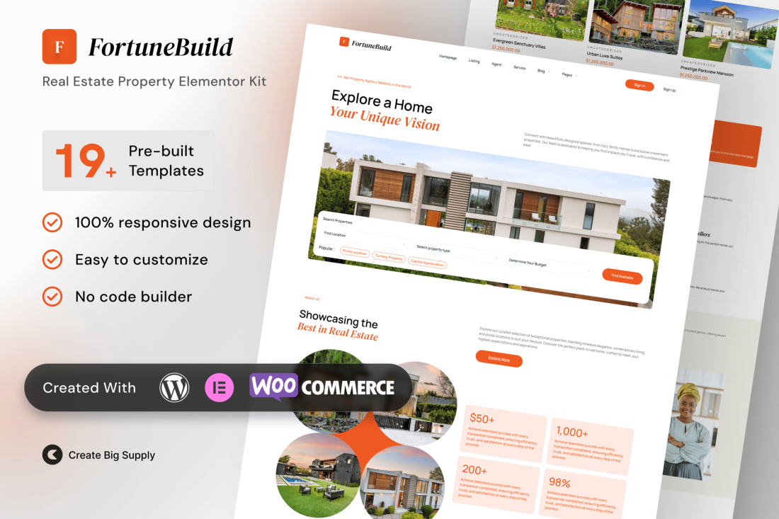 FortuneBuild - Real Estate Property Elementor Template Kit
