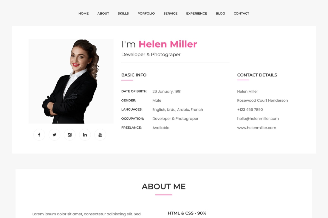 Helen - Personal Portofolio Template