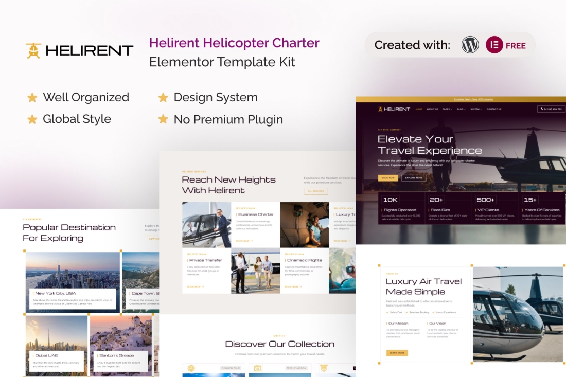 Helirent - Helicopter Charter Elementor Template Kit