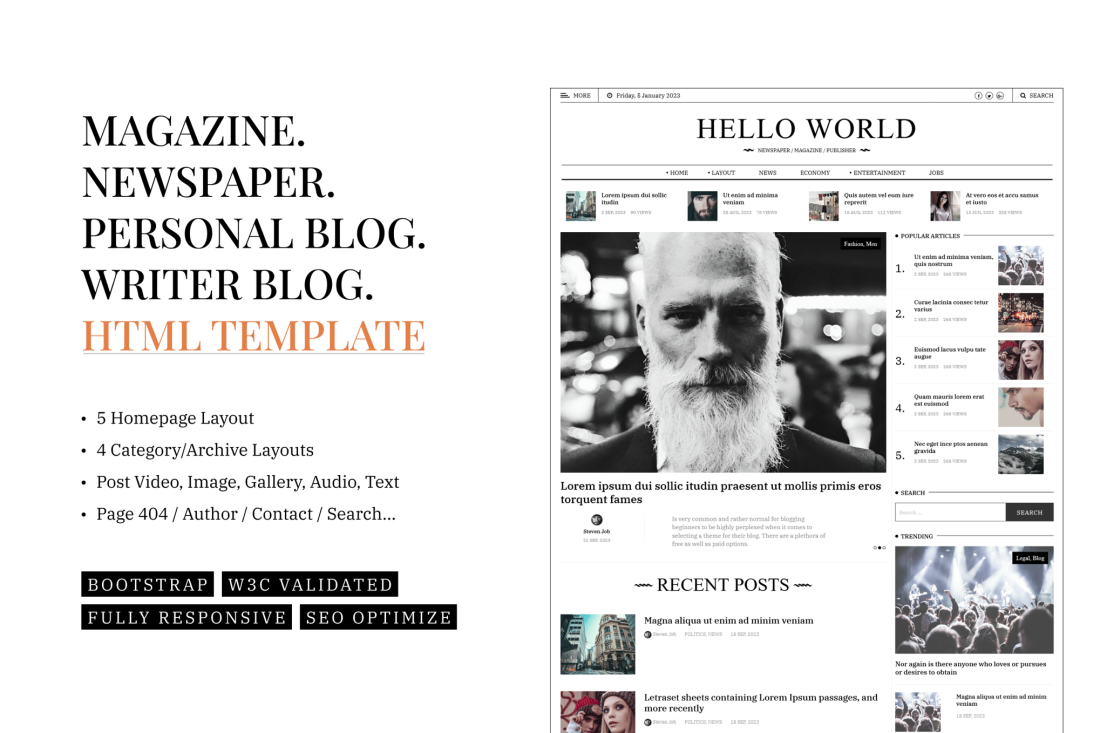 Hewo - Newspaper Magazine Blog HTML Template