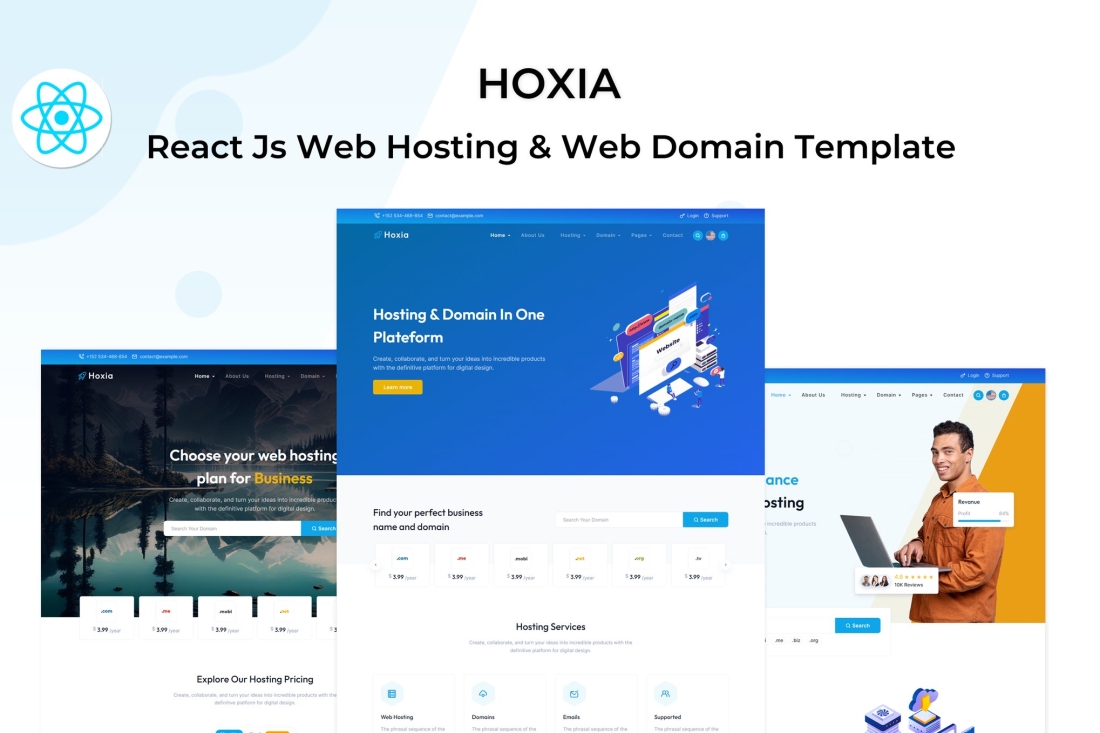 Hoxia - React  Web Hosting & Web Domain Template